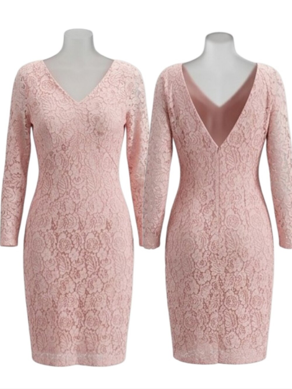 VINTAGE 1960s Peach Pink Sheath Lace Cocktail Dress - Size M - Picture 3 of 15